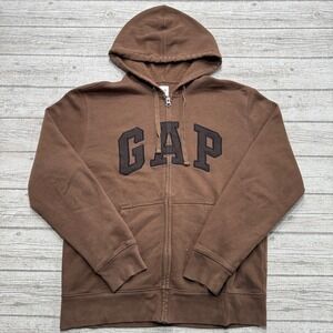 Gap Hoodie Men's Medium Brown Fleece Lined Zip Up Relaxed Fit Streetwear Skater